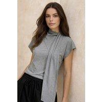 WOVCOR Women's Fitted Wrap Neck Moon Sleeve Knitted Blouse in Grey | Size: Medium