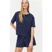 WOVCOR Women's Polka Dot & Heart Print Short Pyjama Set in Navy | Size: Large