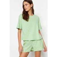 WOVCOR Women's Polka Dot & Heart Print Short Pyjama Set in Green | Size: XL