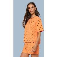 WOVCOR Women's Polka Dot & Heart Print Short Pyjama Set in Orange | Size: Large