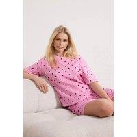 WOVCOR Women's Polka Dot & Heart Print Short Pyjama Set in Pink | Size: Medium