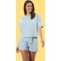 WOVCOR Women's Polka Dot & Heart Print Short Pyjama Set in Blue | Size: Large