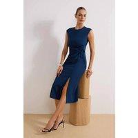 WOVCOR Women's Tie Detail Sleeveless Midi Dress in Navy | Size: 6