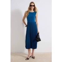 WOVCOR Women's Pleated Lined Sleeveless Stretch Knit Midi Dress in Royal | Size: Medium