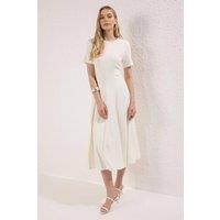 WOVCOR Women's Round Neck Short Sleeve Fit & Flare Midi Dress in White | Size: 6