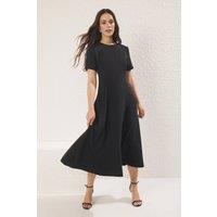WOVCOR Women's Round Neck Short Sleeve Fit & Flare Midi Dress in Black | Size: 6