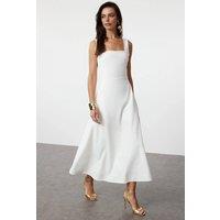 WOVCOR Women's Square Neck Thick Strap A-Line Midi Dress in White | Size: 14