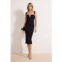 WOVCOR Women's Stone Embellished Sweetheart Neckline Bodycon Midi Dress in Black | Size: 6