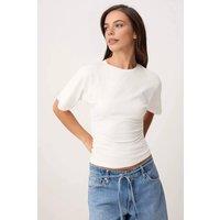 WOVCOR Women's Wardrobe Essentials Fitted Short Sleeve Stretch Knit T-Shirt in Ecru | Size: XL