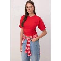 WOVCOR Women's Wardrobe Essentials Fitted Short Sleeve Stretch Knit T-Shirt in Red | Size: XS