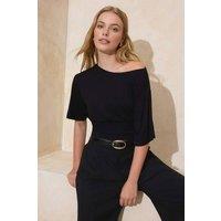WOVCOR Women's Asymmetric Neck Regular Fit Soft Touch Knit Blouse in Black | Size: Medium