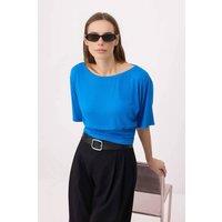 WOVCOR Women's Asymmetric Neck Regular Fit Soft Touch Knit Blouse in Blue | Size: Small