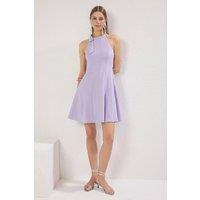 WOVCOR Women's Halter Neck Tie Detail Skater Mini Dress in Lilac | Size: 10