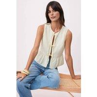 WOVCOR Women's Striped Tie Front Sleeveless Woven Blouse in Yellow | Size: 8