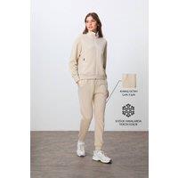 Tommy Life Women's Oversized Zip-collar Sweatshirt & Pants Set in Beige | Size: Medium