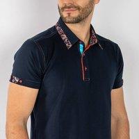 CLAUDIO LUGLI Men's SIGNATURE POLO SHIRT WITH ORNAMENTAL INSERT in Navy | Size: 4XL