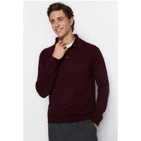 WOVCOR Men's Men's Polo Collar Buttoned Knit Sweater in Burgundy | Size: Large