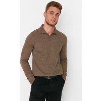 WOVCOR Men's Men's Polo Collar Buttoned Knit Sweater in Taupe | Size: 2XL