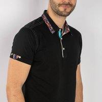 CLAUDIO LUGLI Men's SIGNATURE POLO SHIRT WITH ORNAMENTAL INSERT in Black | Size: 4XL
