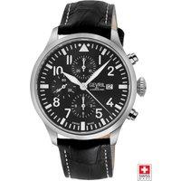 Gevril Men's Vaughn 47100 Chronograph Swiss Automatic ETA 7750 Black Dial Genuine Black Italian Handmade Watch