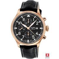 Gevril Men's Vaughn 47103 Swiss Automatic ETA 7750 Chronograph Black Dial, Genuine Black Italian Handmade Watch