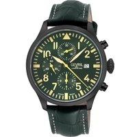 Gevril Men's Vaughn 47104 Swiss Automatic ETA 7750 Chronograph Green Dial, Olive Leather Watch