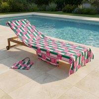 OHS Stripes Beach Towel with Bag Quick Dry Absorbent Travel Spa in Pink