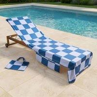 OHS Checkerboard Beach Towel with Bag Quick Dry Absorbent Travel Spa in Blue