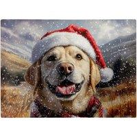 Warren Reed - Designer Christmas Yellow Labrador Glass Chopping Board