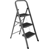 Futura 3 Step Ladder Grey, Heavy-Duty Steel Folding Home DIY Step Stool in Grey