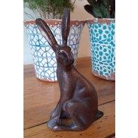 Inspirational Gifting Miniature Sitting Hare Garden Sculpture Cast Aluminium Ornament in Bronze