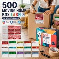 volila 500 Moving Home Box Labels for Boxes - Fragile, Bathrooms, Kitchen | Size: 500 Pieces