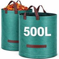 FLAVORA 2 Pack 500L Heavy Duty Garden Waste Sacks Grass Leaves Rubbish Bag in Green | Size: 100 cm x 100 cm