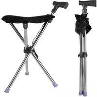 SPETLEK Folding Seat Cane Walking Stick Stool in Black