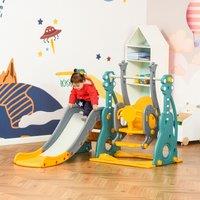 HOMCOM 3-IN-1 Kids Swing & Slide Set Activity Center with Basketball Hoop Slide Swing