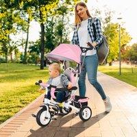 HOMCOM 6 in 1 Kids Trike, Stroller with Parent Handle in Pink