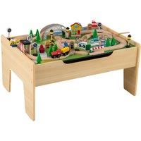 Costway Wooden Train Table 78 Pieces Kids Activity Railway Playset-Natural in Natural