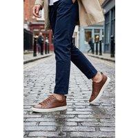 Thomas Blunt Men's Textured Lace-Up Trainer with Cup Sole in Brown | Size: 12