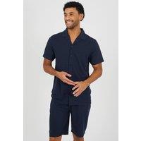 Brave Soul Men's Revere Collar Shirt in Navy | Size: XL