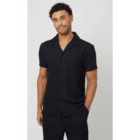 Brave Soul Men's Textured Revere Collar Shirt in Black | Size: 2XL