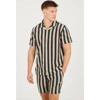 Brave Soul Men's Striped Revere Collar Shirt in Black | Size: Small