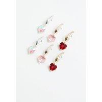 Mood Women's Tri Tone Pretty Pink Heart Charm Hoop Earrings - Pack of 3