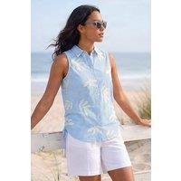Roman Women's Stripe Leaf Embroidered Button Up Blouse in Blue | Size: 10