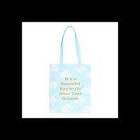KDMD Women's Dreamy Cloud Print Positive Message Tote Bag in Aqua