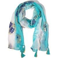 KDMD Women's Nomad Sari Aqua Fish Scarf Turquoise 180x50cm Tassels | Size: 180x50 cm