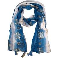 KDMD Women's Nomad Sari Summer Sea Blue Turtle Print Scarf 180x50cm | Size: 180x50 cm
