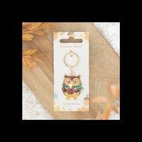 KDMD Women's Oliver Owl Alloy Enamel Keyring Woodland Charm for Keys