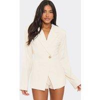 EGO Women's Blazer Style Long Sleeve V-neck Mini Playsuit in Cream | Size: 6