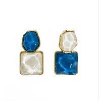 Luxe Tones Women's Sienna Cobalt Mismatch Drop Statement Earrings