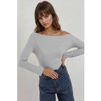 Hiccup Women's Off-Shoulder Striped Ribbed Long-Sleeve Top in Light Grey | Size: XL